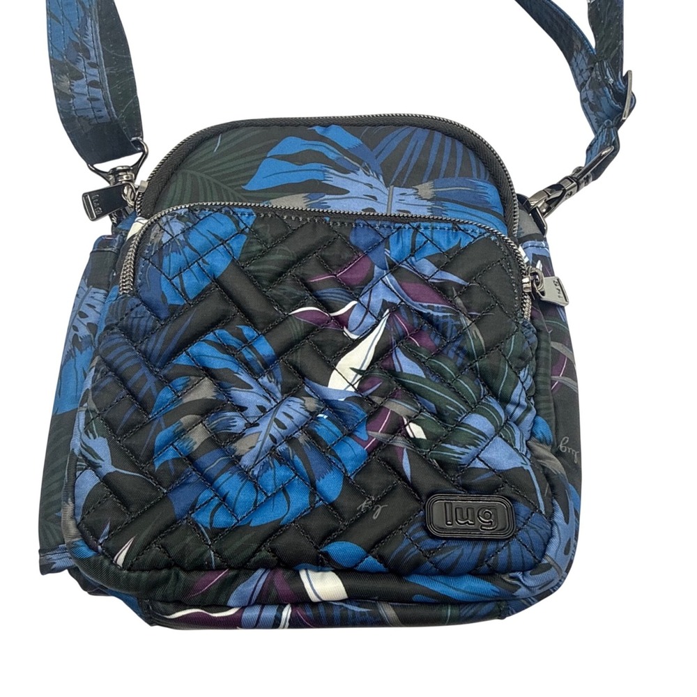 Lug Can Can Crossbody Bag Blue Tropical Palm Leaf Print Travel Purse 1510-A